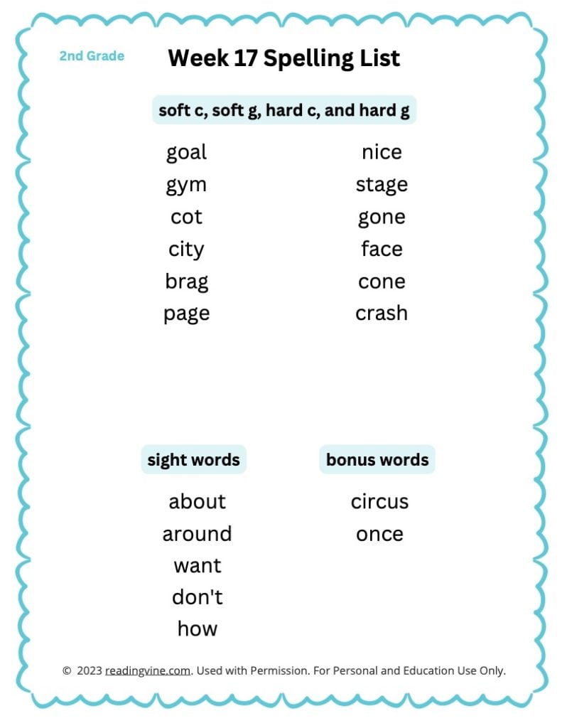 Week 17 Spelling List