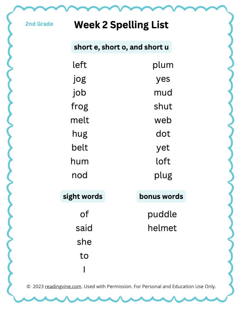 Week 2 Spelling List