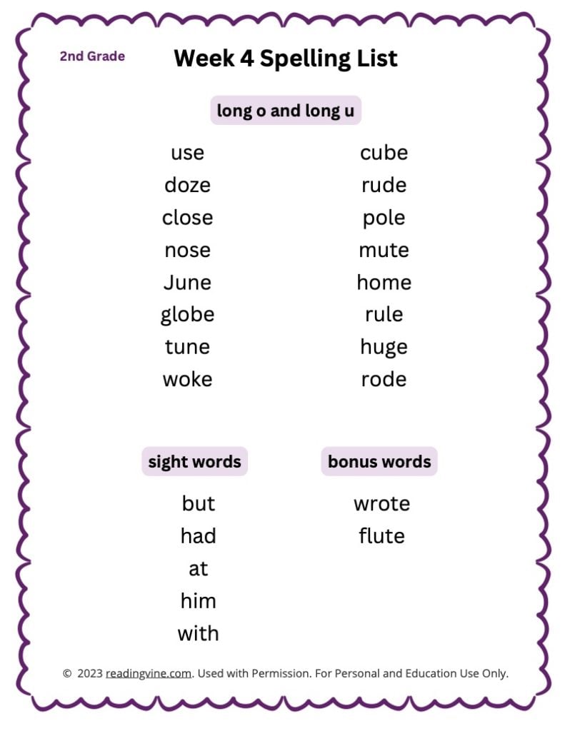 Week 4 Spelling List