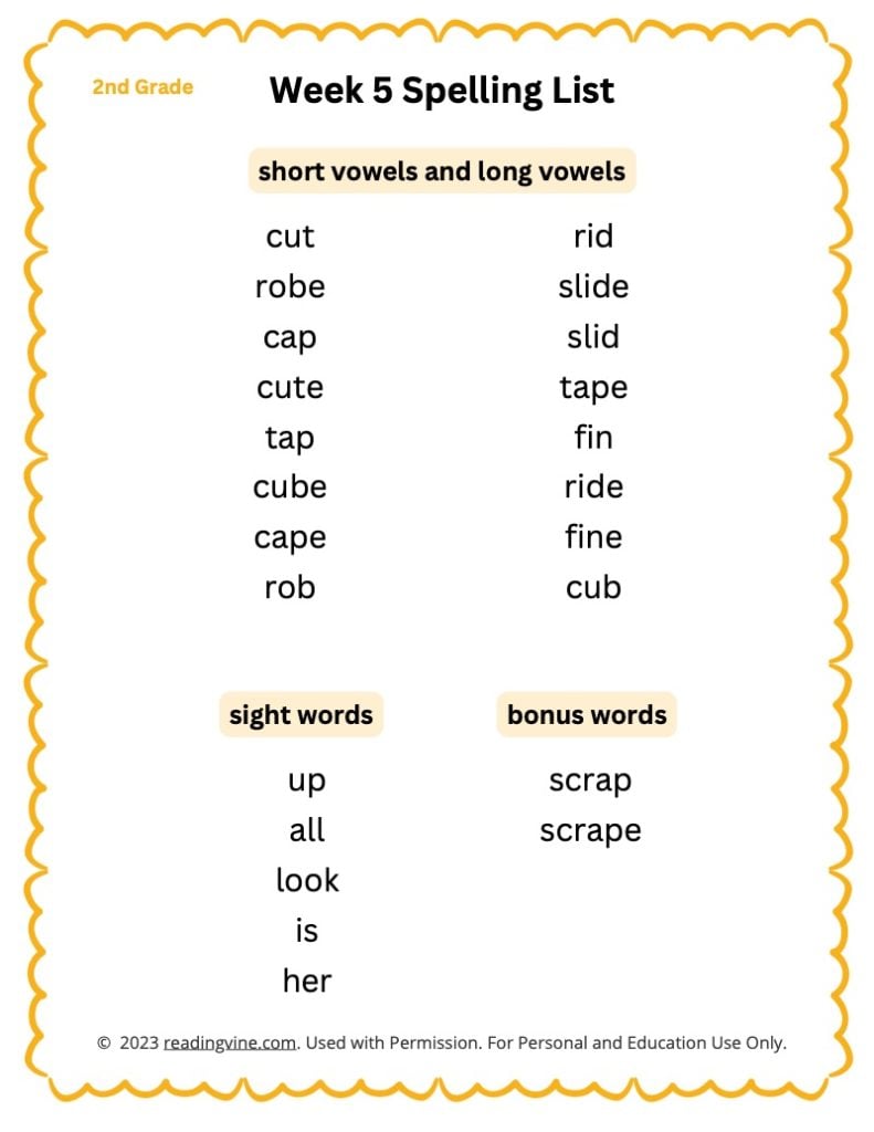 Week 5 Spelling List