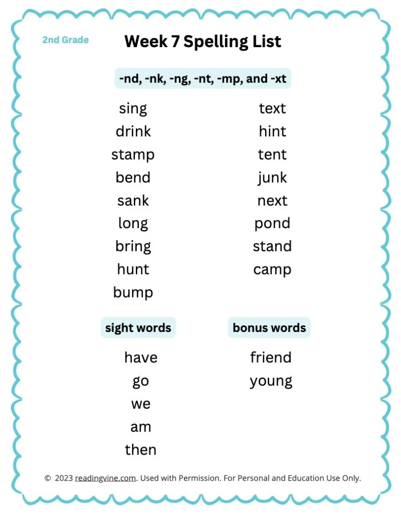 Week 7 Spelling List