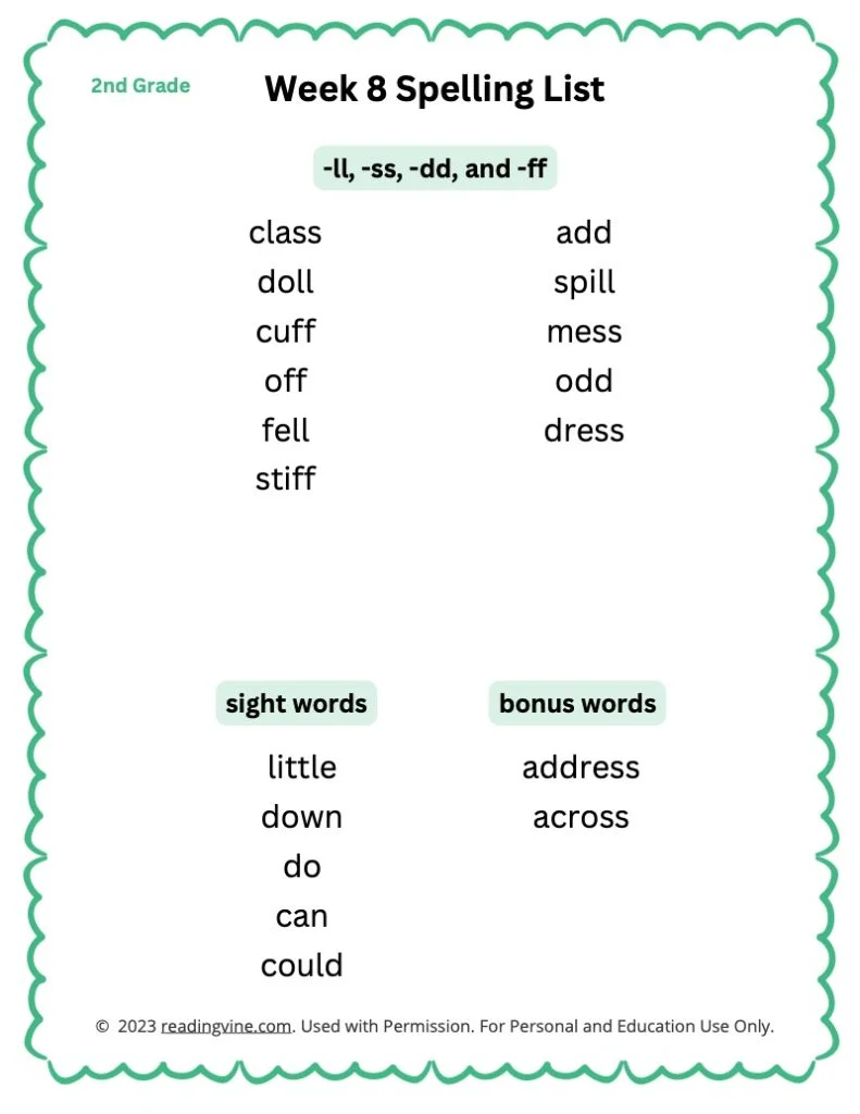 Week 8 Spelling List