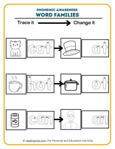 Change the sound word families phonemic awareness worksheet