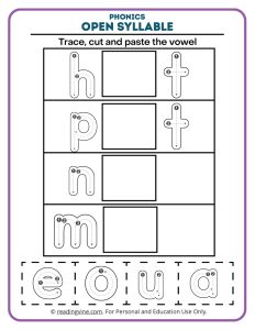 cut and paste open syllable phonics activity