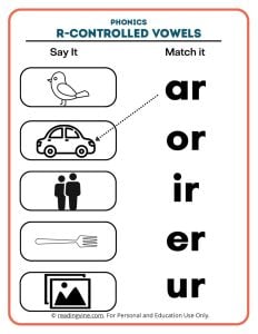 R-controlled vowels matching activity