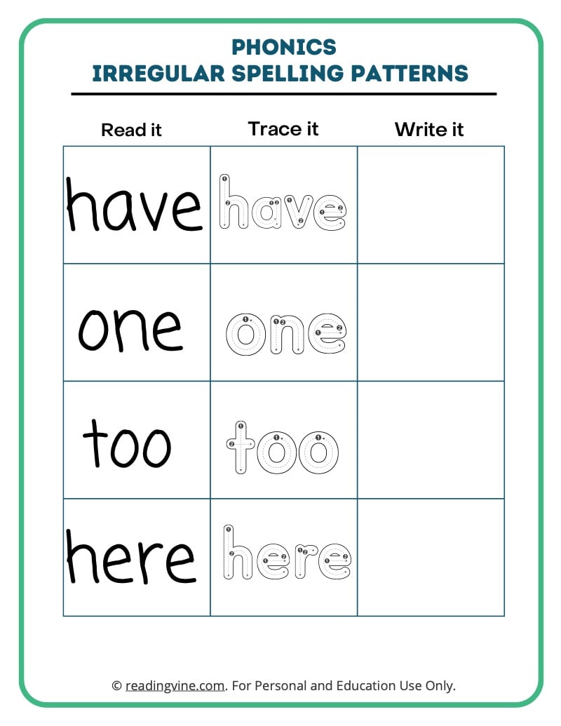 Irregular Spelling Patterns Worksheets Readingvine