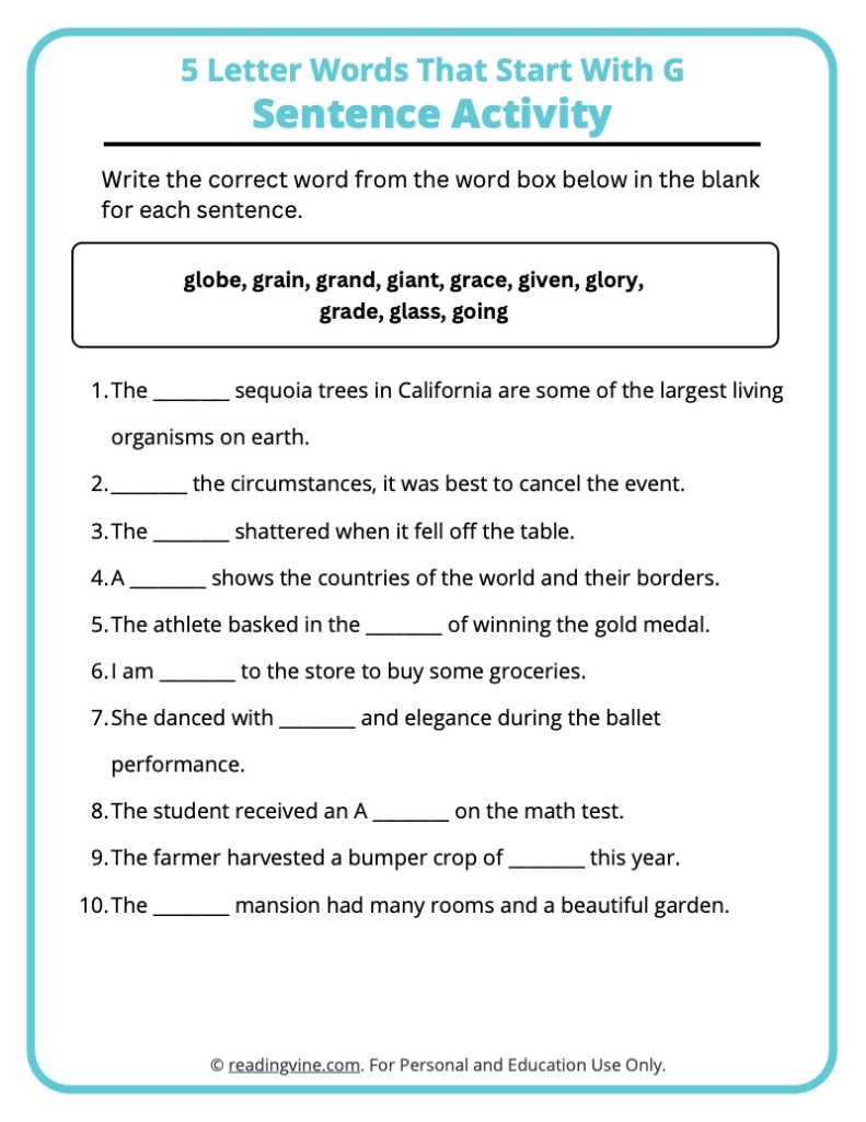 5 letter words with g and a