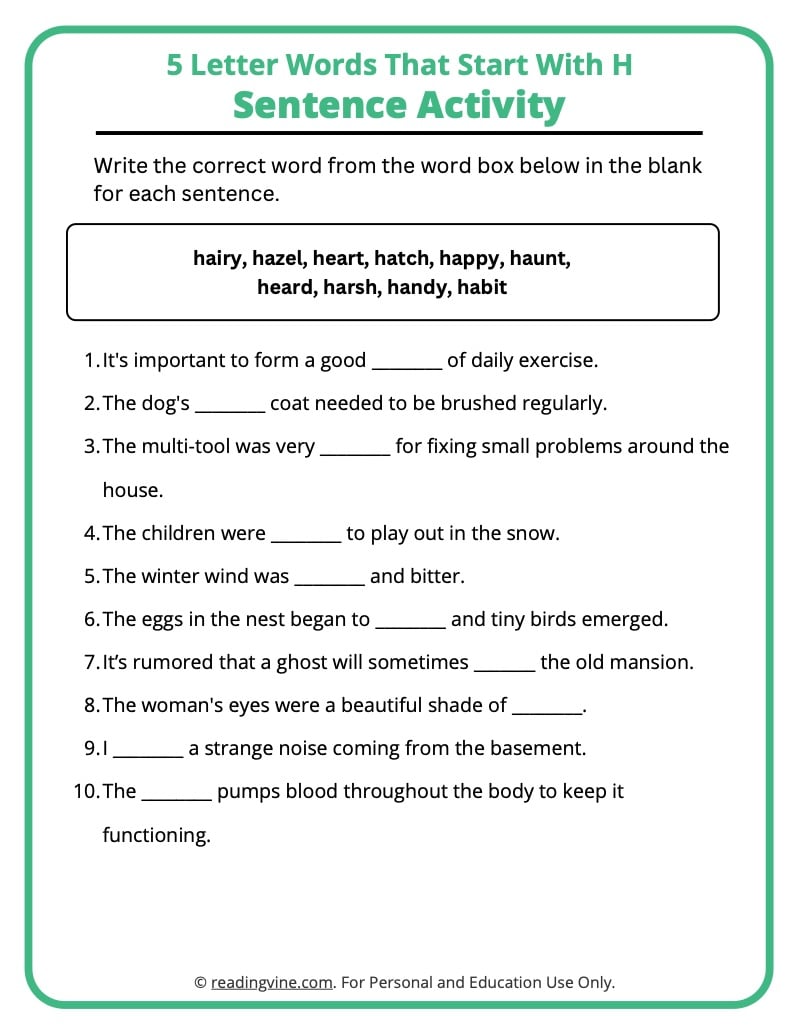 5 letter words containing h and a