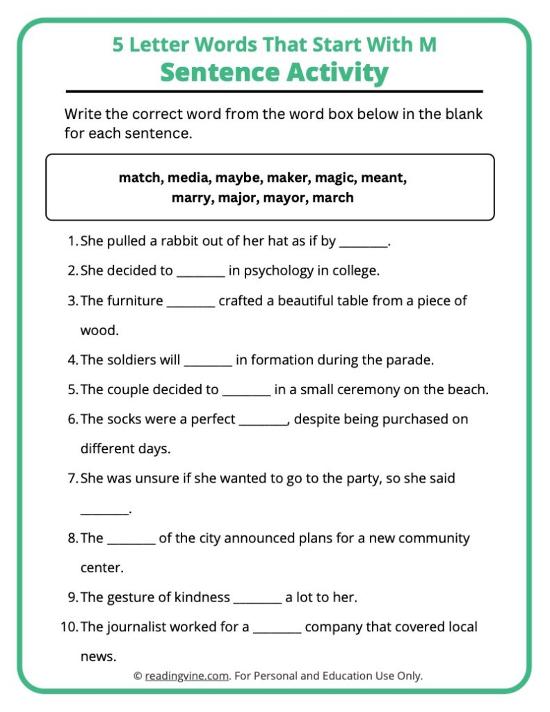 5 letter words with m e a in any position