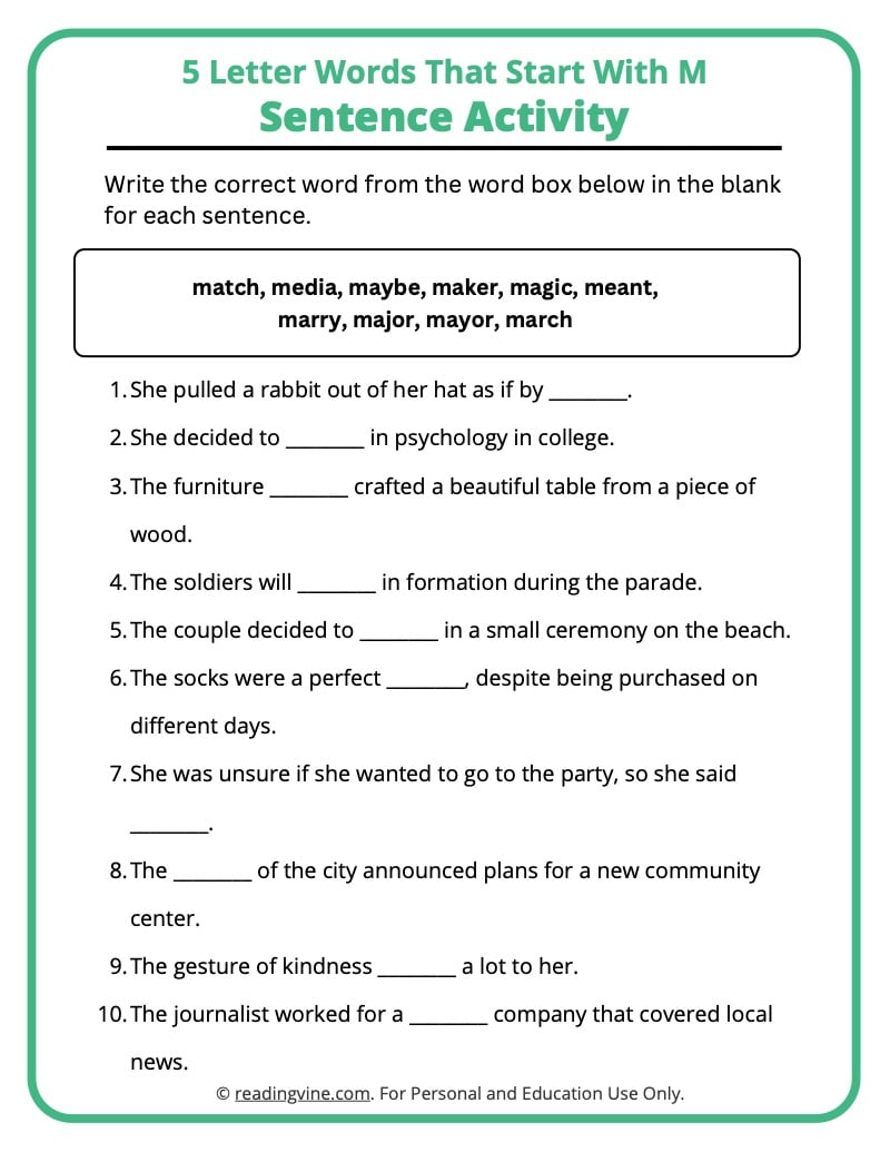 5 letter words with m o and a