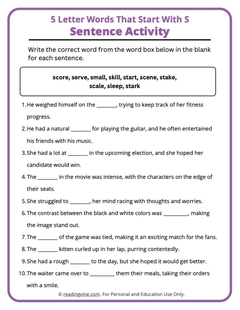 Sentence Activity