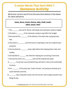 5 Letter T Words Sentences
