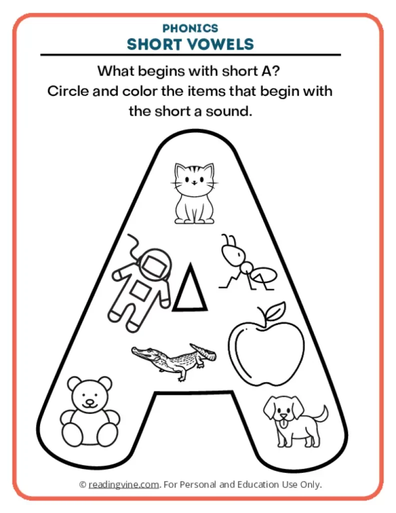 Color Items That Start With Short A