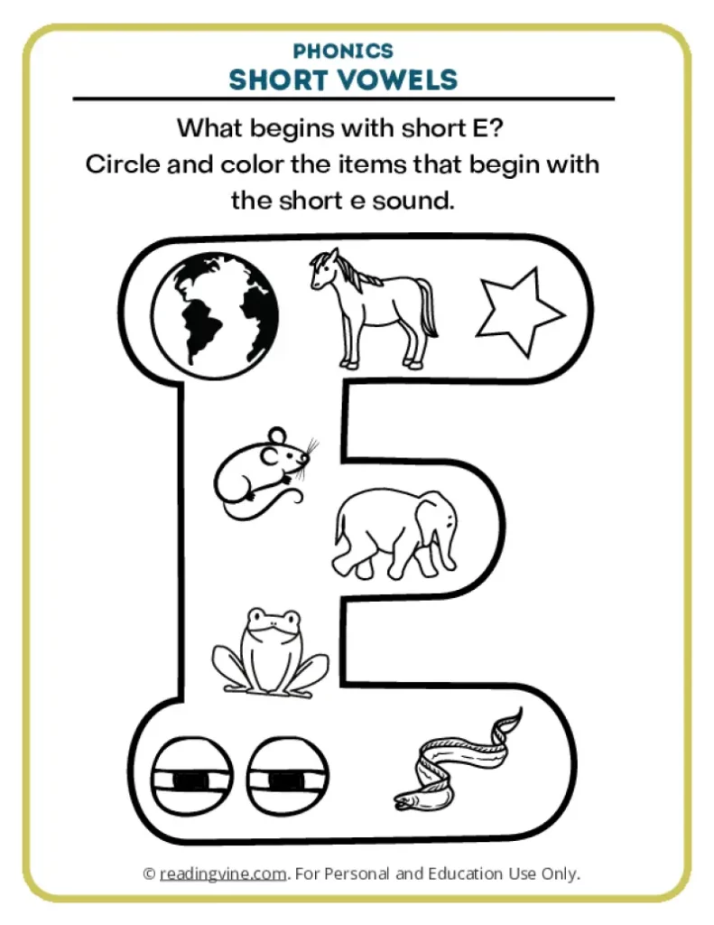 Color Items That Start With Short E