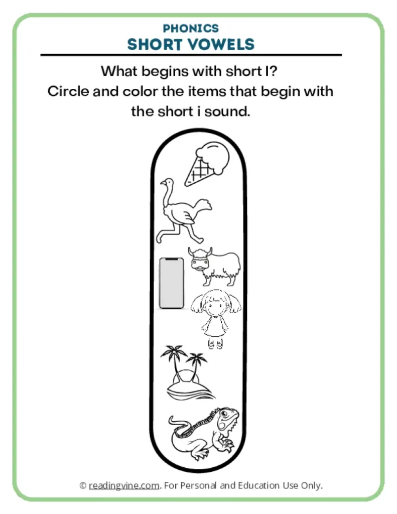 Color Items That Start With Short I