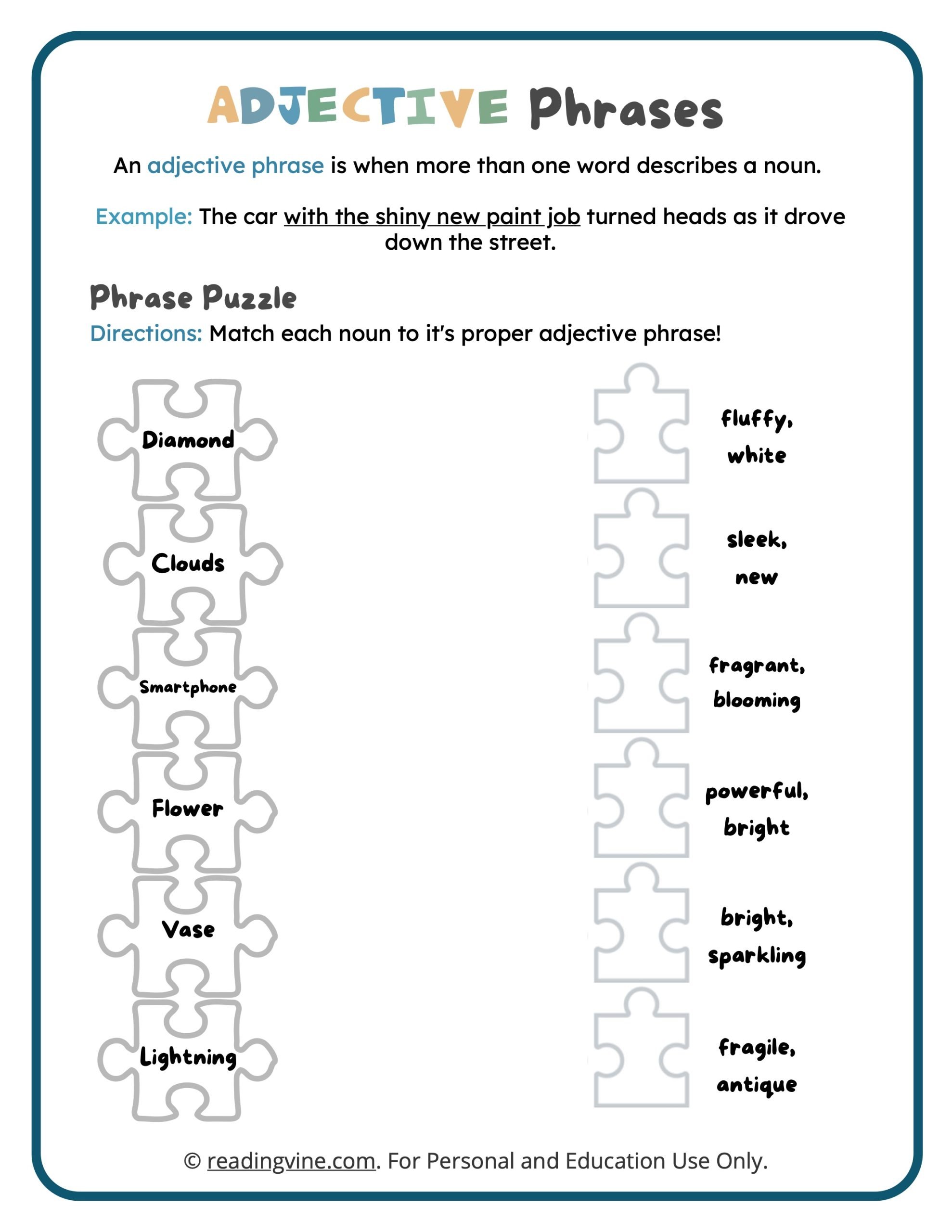 Adjective Phrases Puzzle Activity