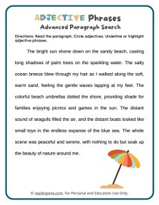 Adjective Phrases Reading Activity