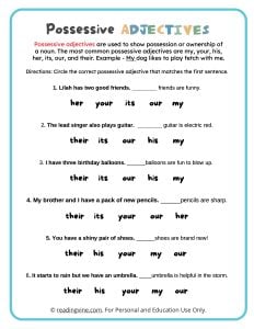 Circle the Possessive Adjectives Worksheet