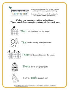 Demonstrative Adjectives Coloring Activity