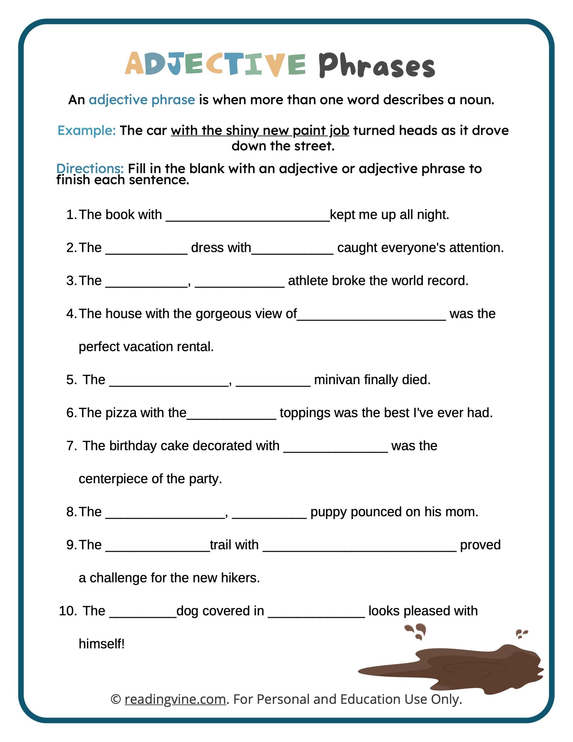 Adjective Phrases Worksheets