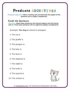 Finish the Sentence Predicate Adjectives Worksheet