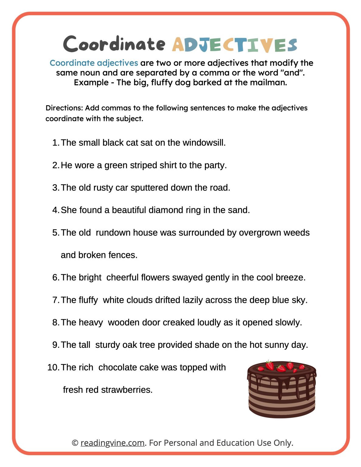 Fix the Sentence Coordinate Adjectives Worksheet image ReadingVine Fix the Sentence Coordinate Adjectives Worksheet image ReadingVine