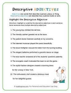 Highlight the Descriptive Adjectives Worksheet
