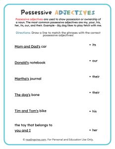 Possessive Adjectives Matching Activity
