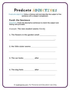 Writing Predicate Adjectives Worksheet