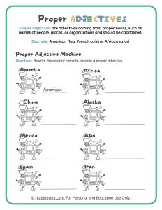 Proper Adjectives Machine Activity