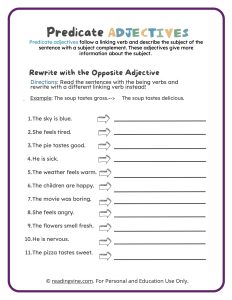 Rewrite the Predicate Adjectives Worksheet