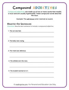 Rewrite the Sentences with Compound Adjectives Activity