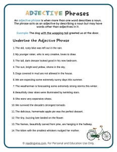 Underline the Adjective Phrases Worksheet