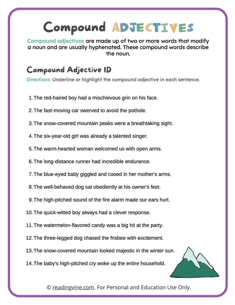 Underline the Compound Adjectives Activity