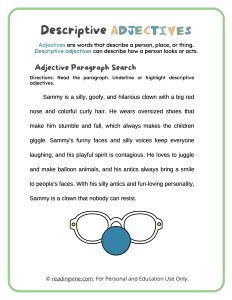 Underline the Descriptive Adjectives Worksheet