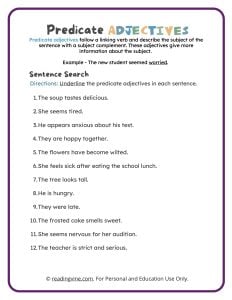 Underline the Predicate Adjectives Worksheet