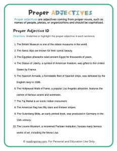 Underline the Proper Adjectives Worksheet