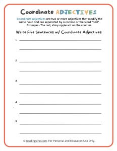 Writing Sentences with Coordinate Adjectives Worksheet