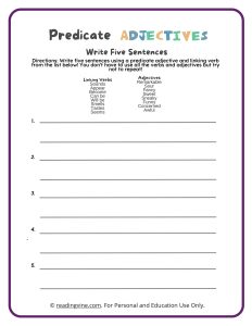 Predicate Adjectives Writing Worksheet