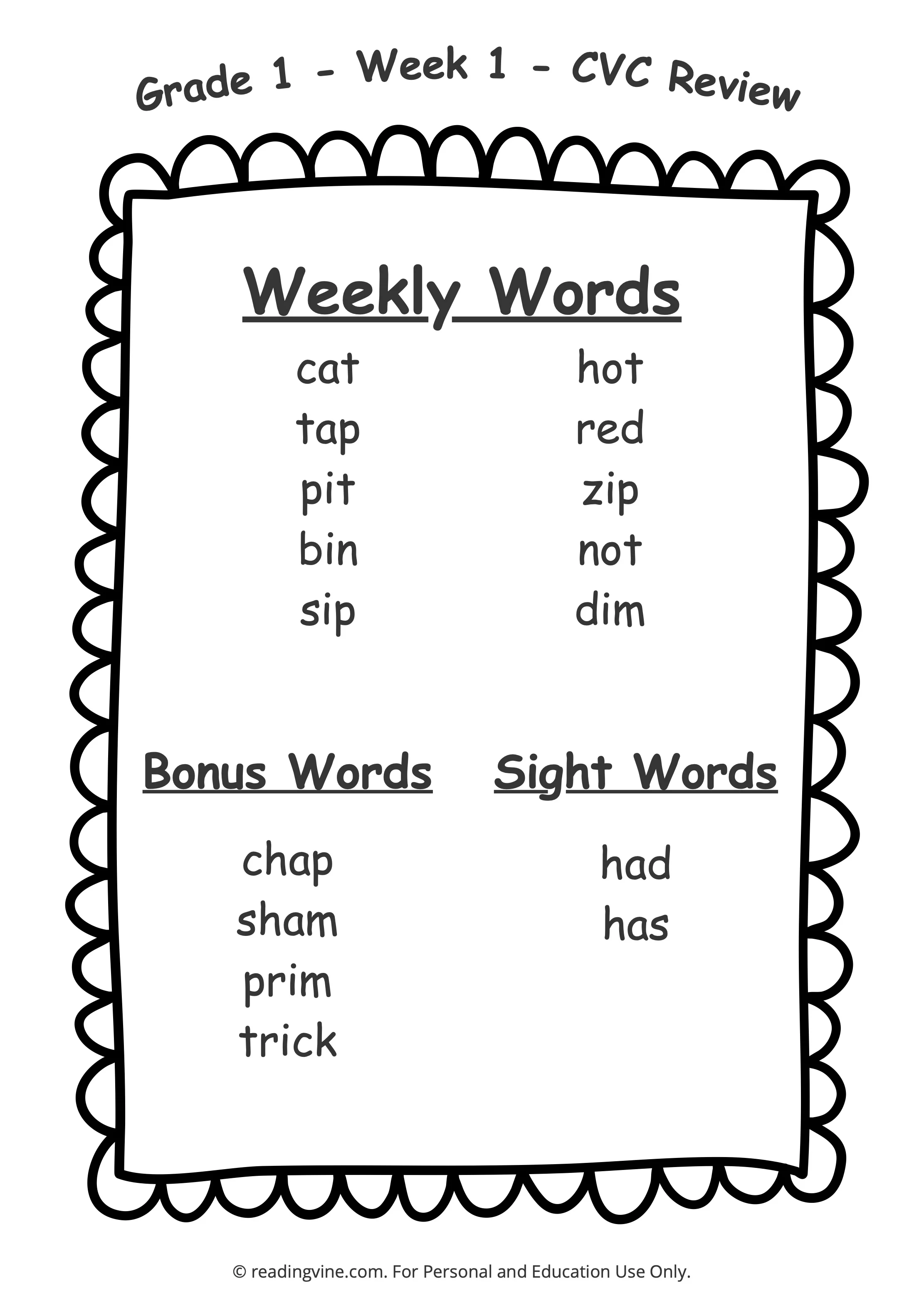 1st Grade Spelling
