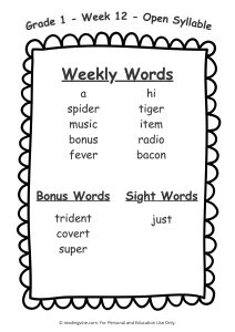First grade Week 12 Spelling Words