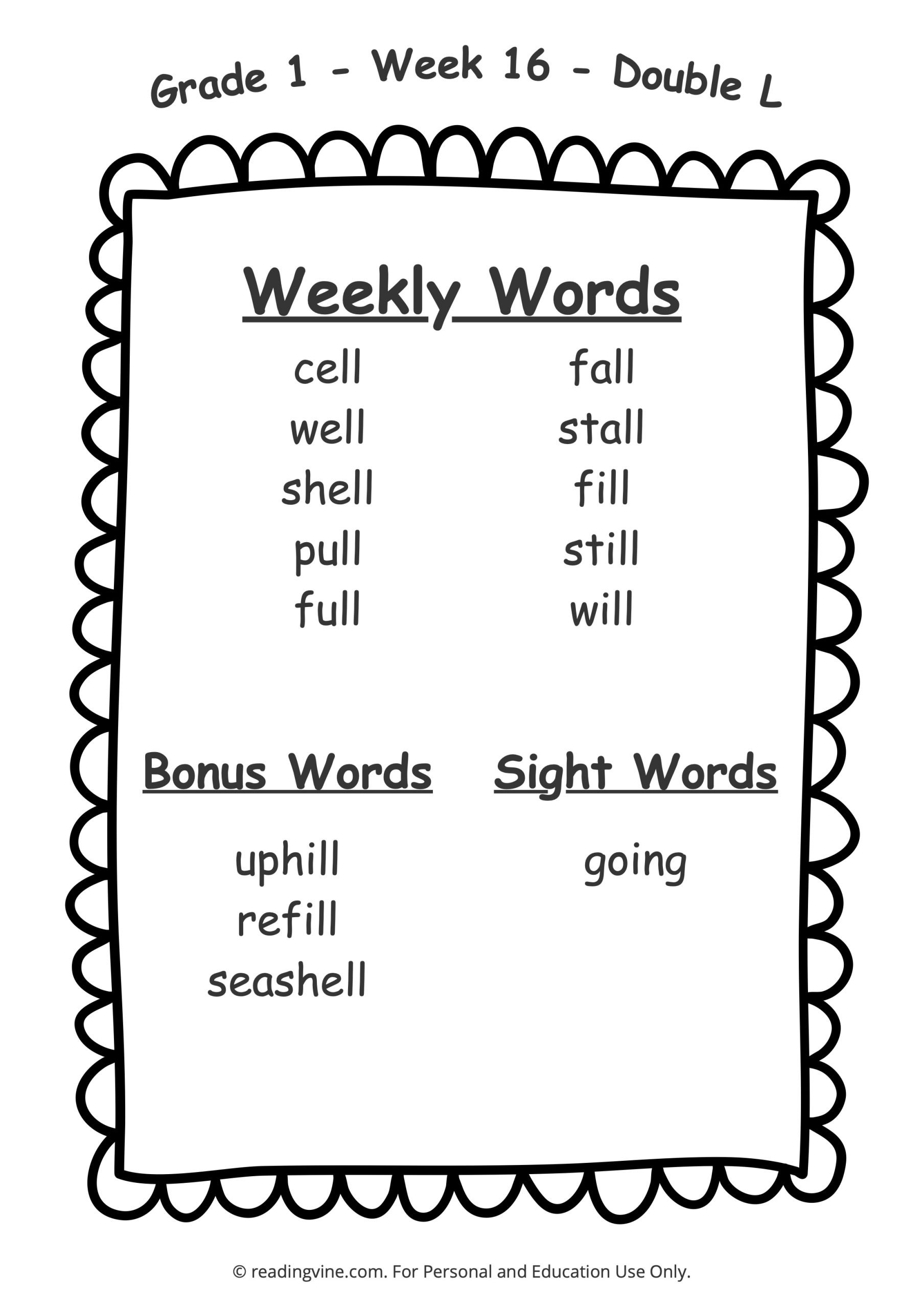 First grade Week 16 Spelling Words