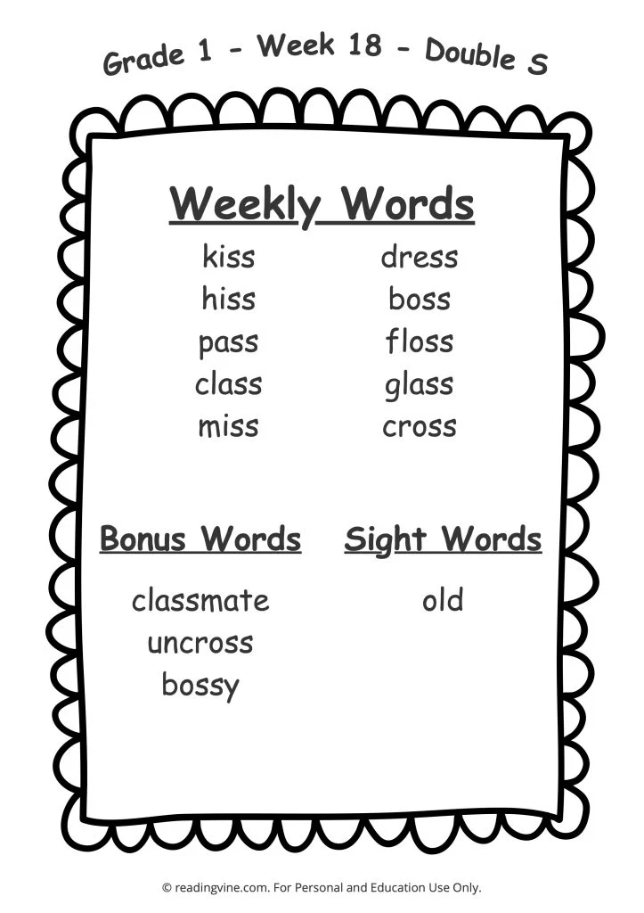 Week 18 Spelling List
