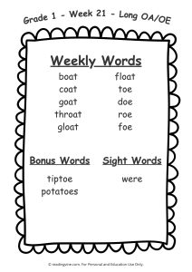 First Grade Week 21 Spelling Words List