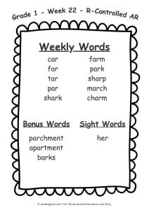 First Grade Week 22 Spelling Words List