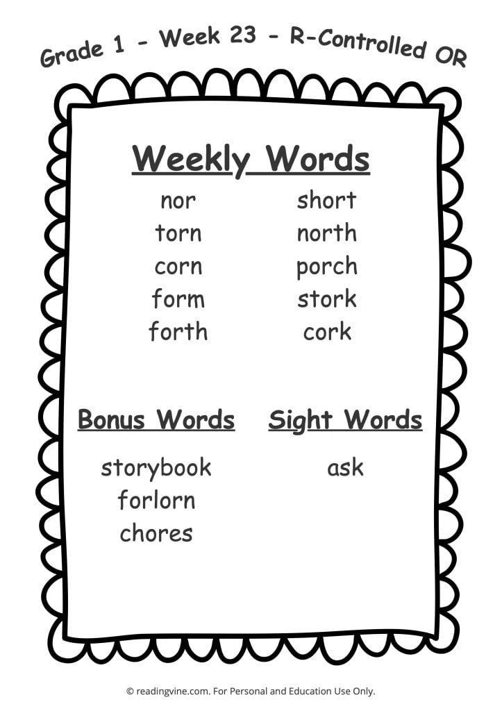 Week 23 Spelling List