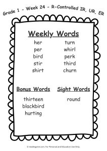 First Grade Week 24 Spelling Words List