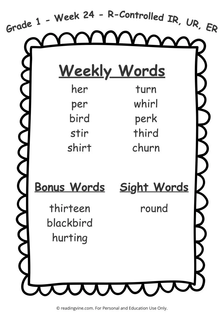 Week 24 Spelling List