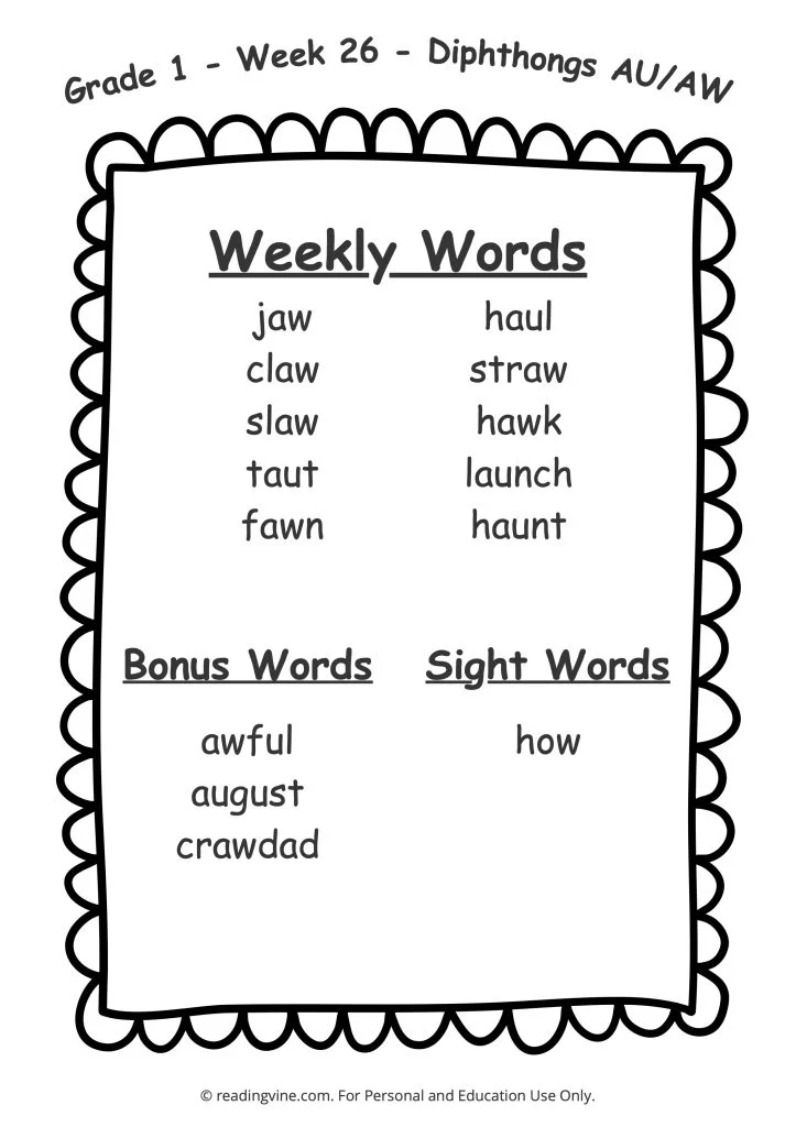 Week 26 Spelling List
