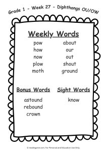 First Grade Week 27 Spelling Words List